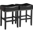 thumbnail image 1 of Saddleback Bar Stools, Backless Counter Stools, Metal Base with Modern PU Leather Saddle Seats, Black, Set of 2, 1 of 8
