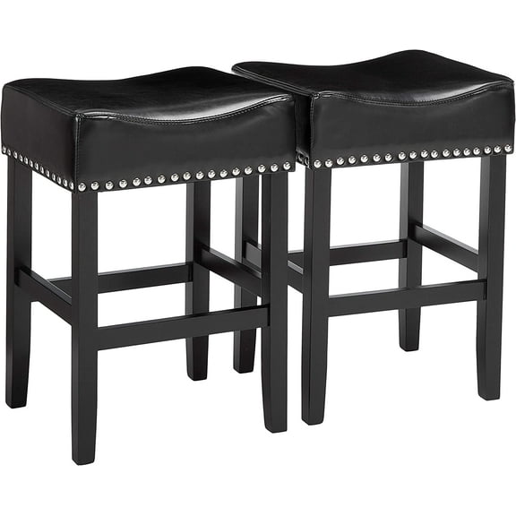 Saddleback Bar Stools, Backless Counter Stools, Metal Base with Modern PU Leather Saddle Seats, Black, Set of 2