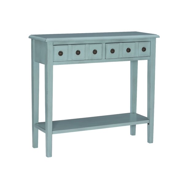 Sadie Farmhouse 2-Drawer Short Console Table with Shelf, Teal - Walmart.com