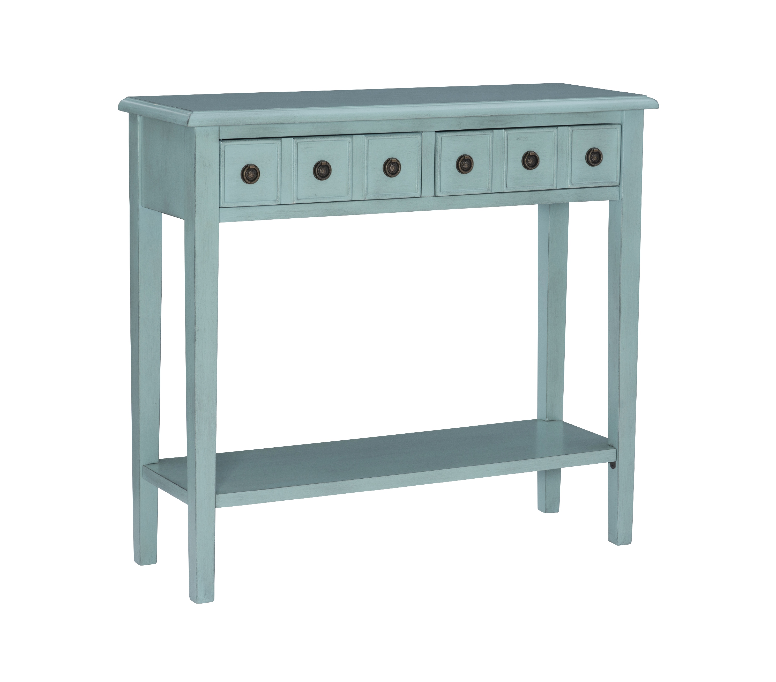 Sadie Farmhouse 2-Drawer Short Console Table with Shelf, Teal - image 1 of 14