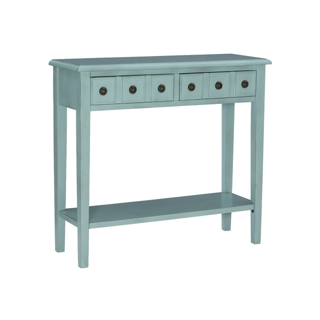 Sadie Farmhouse 2-Drawer Short Console Table with Shelf, Teal