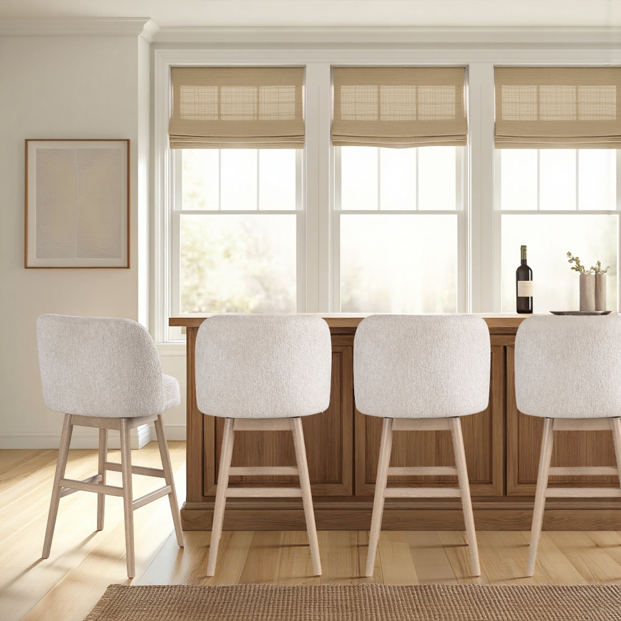 Sadie Solid Wood Upholstered 30" Bar Height Swivel Barstool with Ancient Stone Fabric Seat - Set of 4