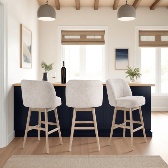 Sadie Solid Wood Upholstered 30" Bar Height Swivel Barstool with Ancient Stone Fabric Seat
