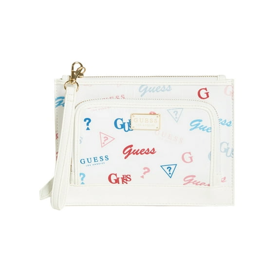 GUESS by Sadie Women's Faux Leather Wristlet Handbag, White Graffiti