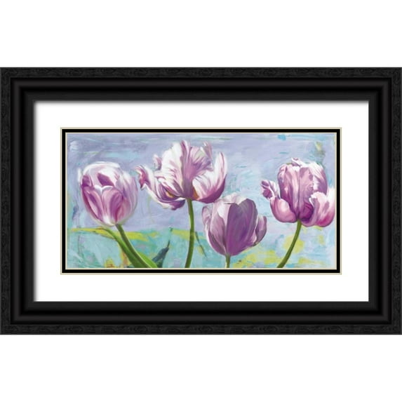 Sadler, Robin 32x18 Black Ornate Wood Framed with Double Matting Museum Art Print Titled - Lilac Tulips
