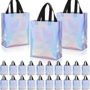 Sadnyy 48 Pack Reusable Gift Bags with Handles Iridescent Gift Bags Bulk Metallic Goodie Bag Tote Bags Wedding(Holographic)