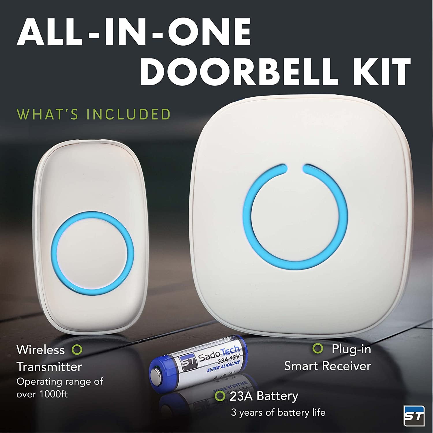 SadoTech Wireless Doorbells Model C, 1 PushButton Ringer and 1