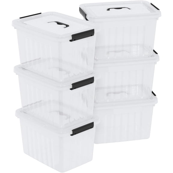 Sadstory 12 Quart Clear Latching Bin with Handle, Plastic Clear Tote Storage with Lid, 6 Packs