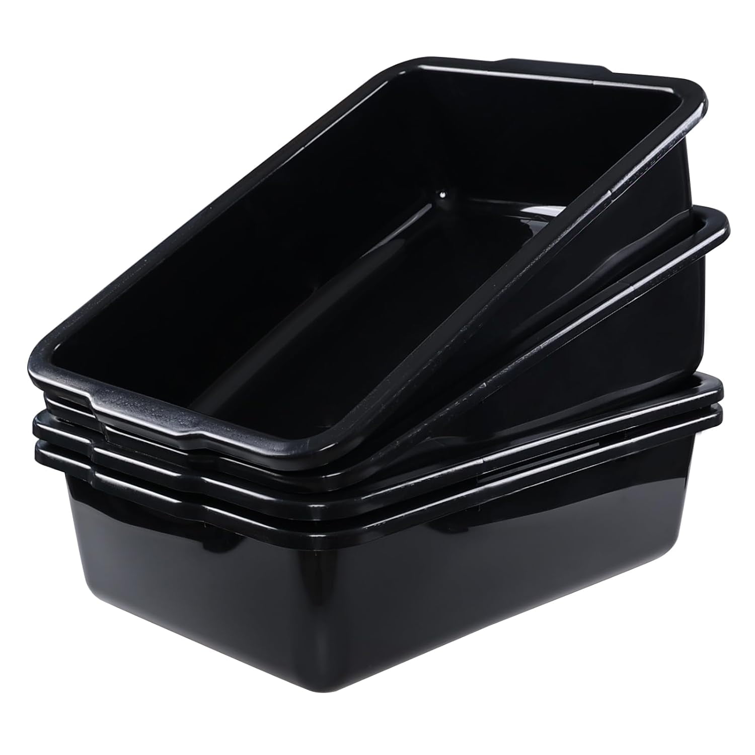 24 L Commercial Bus Tub - 4-Pack, Black Restaurant-Grade Plastic Bussing Boxes | For Kitchen, Food Service & Storage