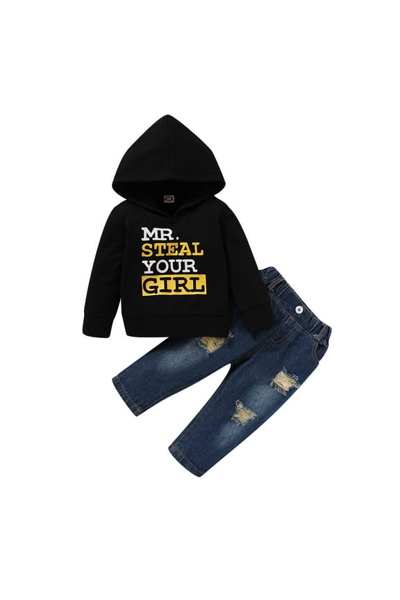 Long Sleeve Hoodie with Tops Jeans Pants Letter Print, (Baby Boy)