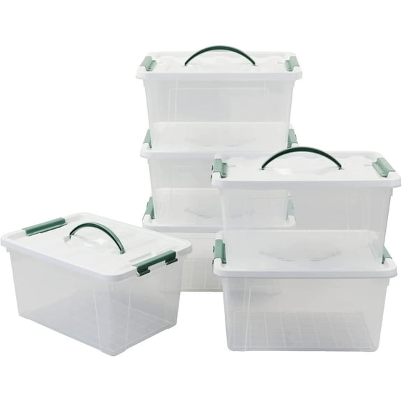 Saedy 14 Quart Plastic Storage Bin with Lid, Clear Latching Box, 6 Packs