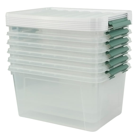Saedy 32 Quart Plastic Latching Storage Bins with Lids, Clear Storage Box, Set of 6