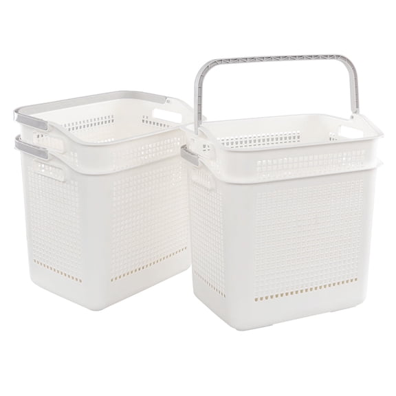Saedy 35 Liter Plastic Laundry Baskets with Handles, 4 Pack White Clothes Hampers
