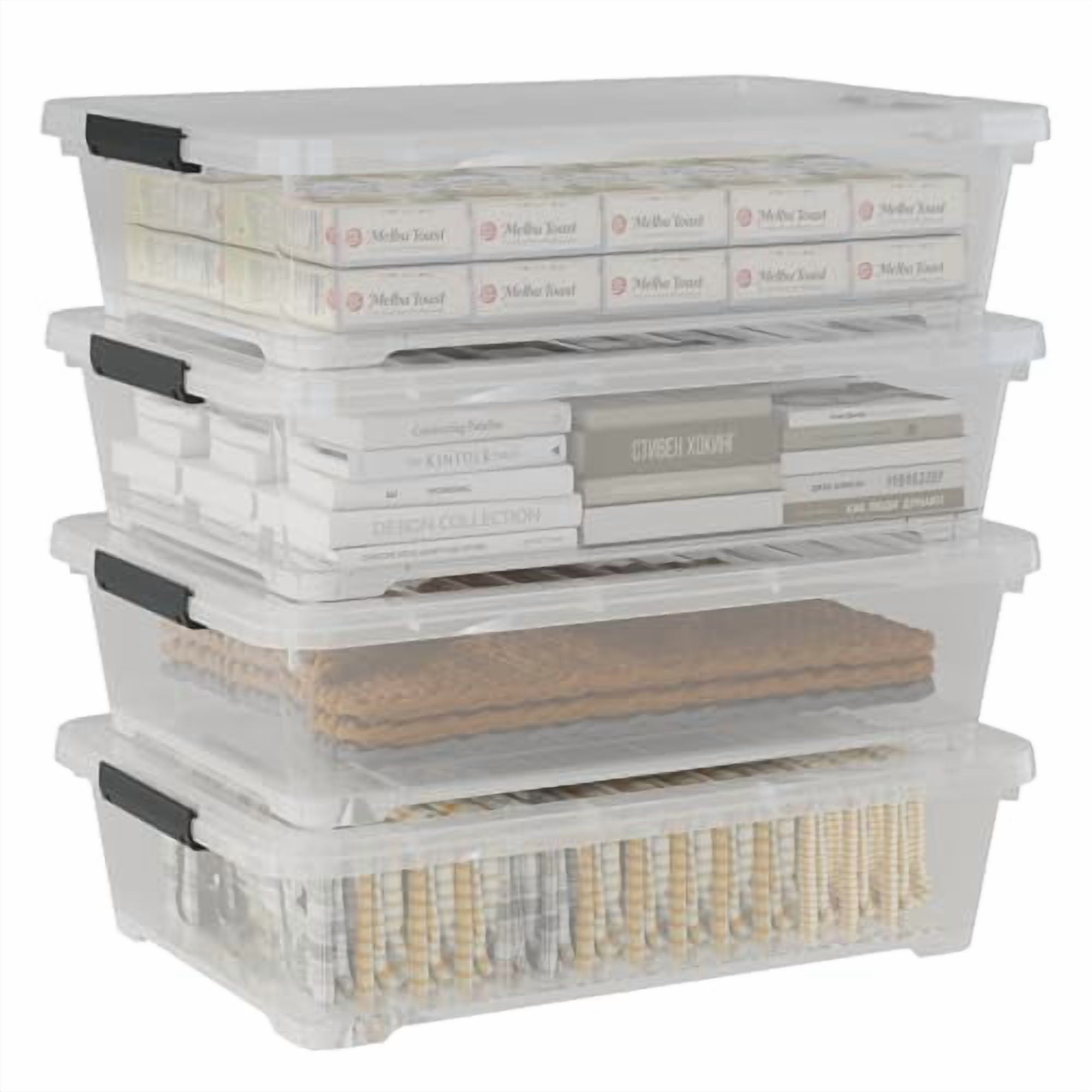 Saedy 4 Pack 40L Plastic Underbed Storage Container Box with Wheels ...