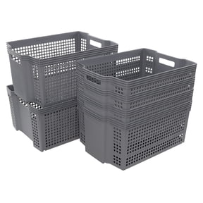 Saedy 6 Pack Large Plastic Baskets for Organizing, Stackable Storage Baskets, Gray