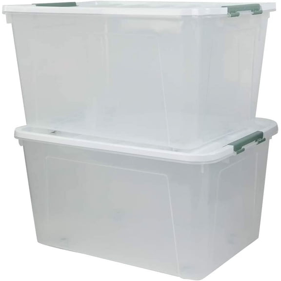 Saedy 85 Quart Plastic Storage Bins with Lids and Wheels, Large Plastic Box, Set of 2