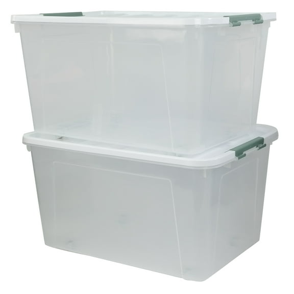 Saedy 85 Quart Plastic Storage Bins with Wheels, Large Clear Latching Box with Lid, 2-Pack