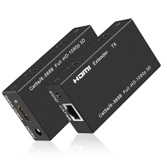 60M HDMI Extender, 1080P HDMI Transmitter and Receiver Over single RJ45 Cat6/7 Cables Up to 196ft(60m), HDMI Ethernet Extender, HDMI to RJ45/RJ45 to HDMI Transmitter