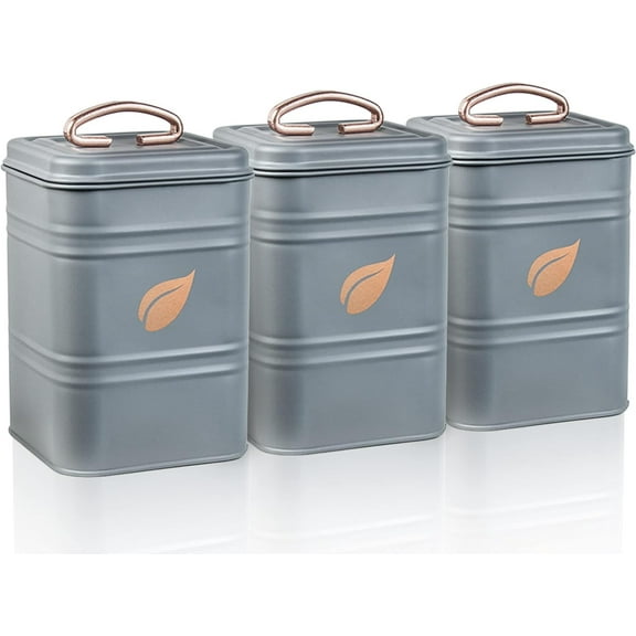 Saf-Care Kitchen Canisters - Farmhouse Grey Kitchen Decoration of Canister Set with Multiple Preservation Purposes by Tight Sealed Lids, Good for Wedding Gifts Kitchen Canisters Set of 3