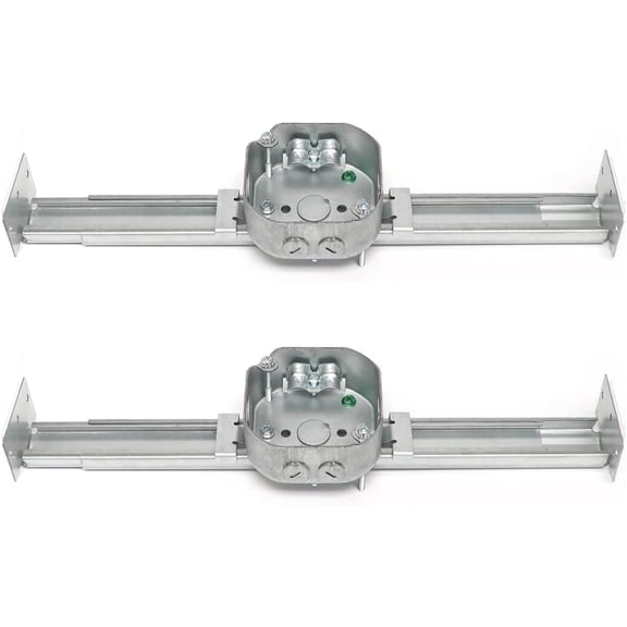 Saf-T-Brace for Ceiling Fans, Mounting Bracket with Adjustable Bar Hanger, 1-1/2'' Deep, 2 1/2'' Knockouts, Fits 16-24in Joist Spaces, Electrical Box Fan/Light Fixtures(2 pack)
