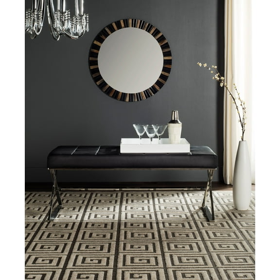 Safaiveh Micha Modern Glam X-Leg Upholstered Rectangular Bench, Black/Chrome
