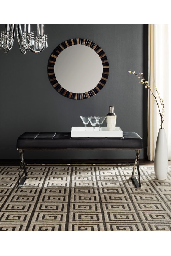 Safaiveh Micha Modern Glam X-Leg Upholstered Rectangular Bench, Black/Chrome