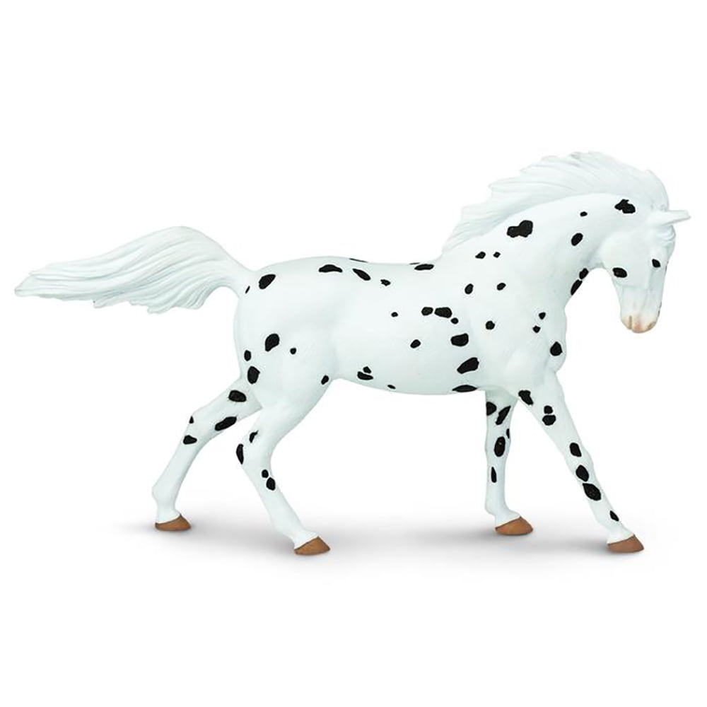 White and Black Spotted PVC Knabstrupper Horse Figurine