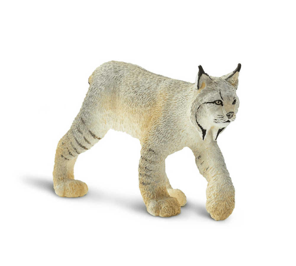 Lifelike 3.5" Beige and Gray Plastic Lynx Figurine