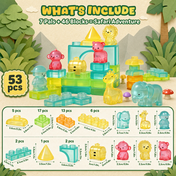 Safari 52PCS Interlocking Block Building Set Sensory Stacking