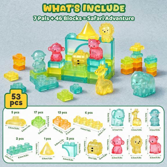 Safari 52PCS Interlocking Block Building Set Sensory Stacking