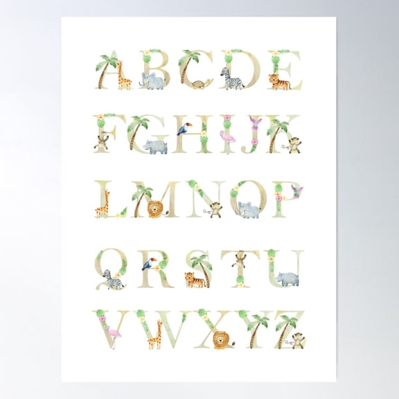 Safari Alphabet Poster Wall Art, Modern Wall Decor For Living Room Bedroom, 24x36 UNFRAMED
