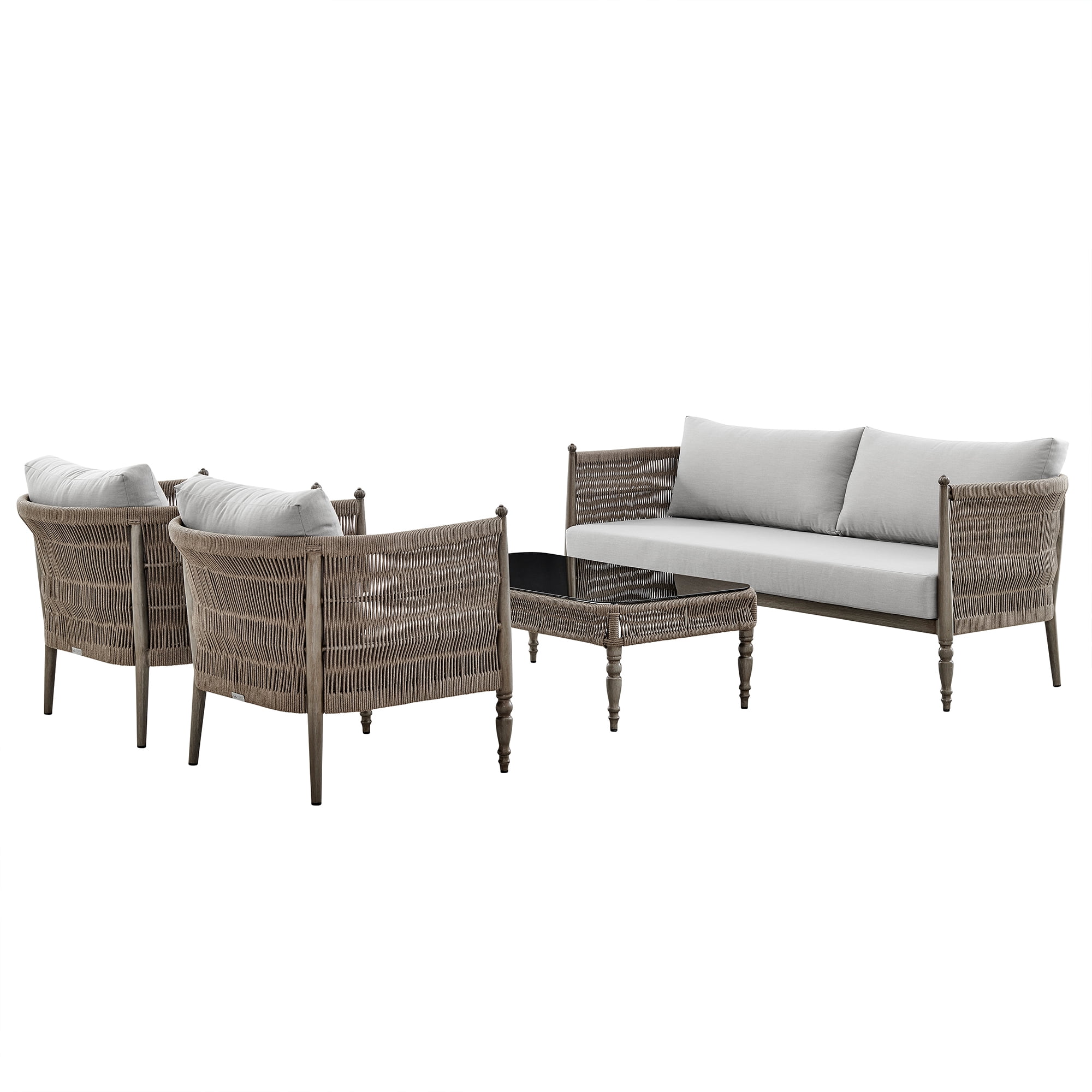 Safari Brown Aluminum and Rope Outdoor Sofa with Gray Cushions