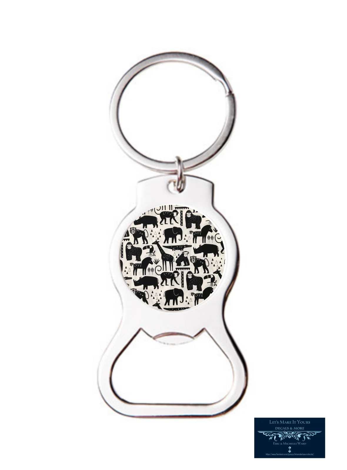Safari Animal Design Custom Round Metal Bottle Opener Keychain Key Ring Gift New