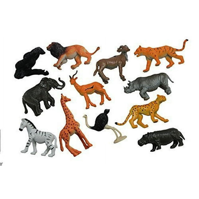 Curious Minds Busy Safari Animal 2”-3.5” Playtime Jungle Zoo PlasticFigurine & Knick-Knacks, Set of 12