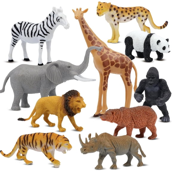Safari Animal Figurines Set, 10 Piece Realistic Wild Zoo Figures, Educational Toy for Toddlers Boys Girls