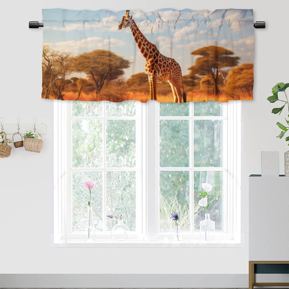 Safari Animal Giraffe Kitchen Valance Cool African Wildlife Rod Pocket Decoration Window Valance Curtains 54x18inch(1Pcs)