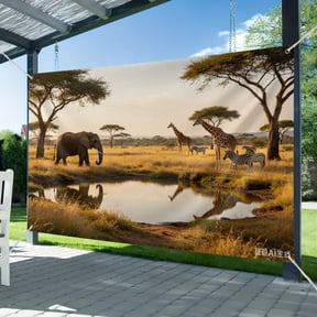Safari Animal Habitat Backdrop, Wild Jungle Grassland Scene Photo Background, African Wildlife Landscape Banner for Party Photoshoot