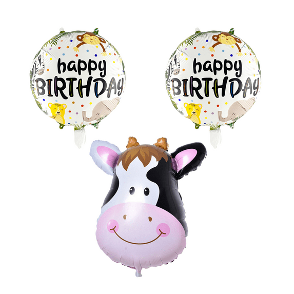 Safari Animal Happy Birthday Party Balloon Set Decoration Cow Foil Balloons
