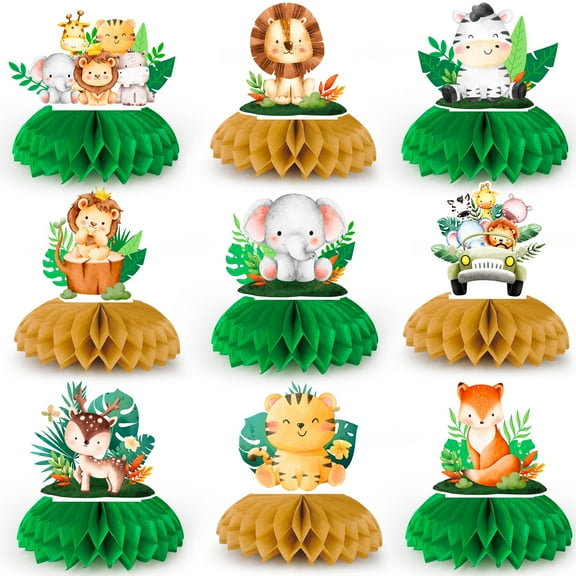 Safari Animal Honeycomb Centerpieces, 9 Pcs Baby Jungle Animals Honeycomb Centerpieces/Jungle Animals Honeycomb Table Toppers/Safari Baby Shower Centerpieces, for Jungle Baby Shower Decorations