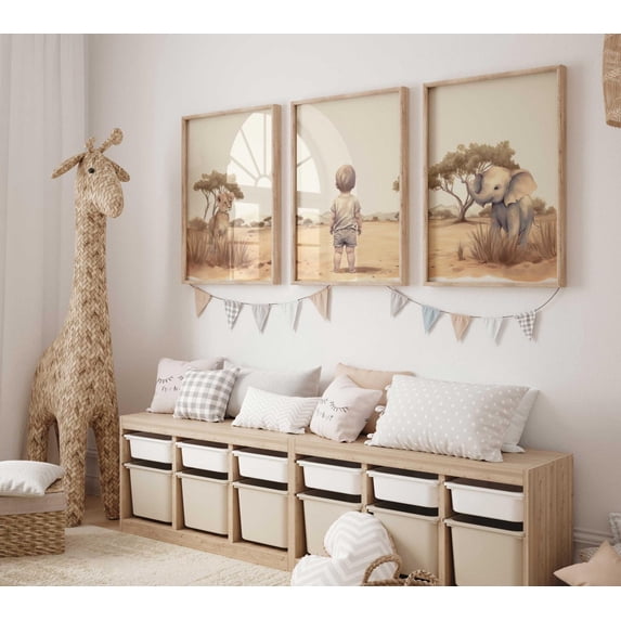 Safari Animal Nursery Decor Safari Nursery Elephant Lion Prints Nursery Little Boys Room Set 3 Unframed Paper Print 8x12