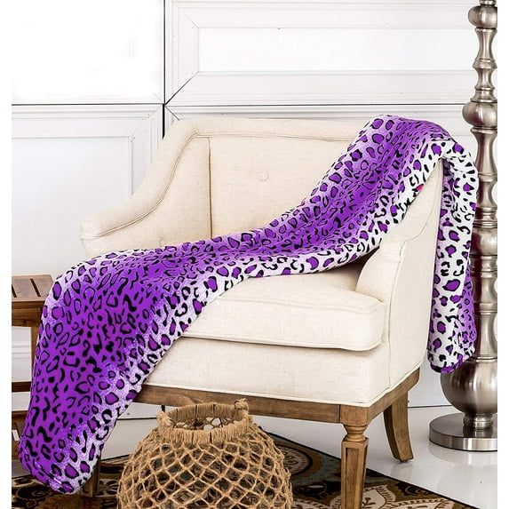 Safari Animal Print All Season Extra Soft Warm Cozy Premium Sofa Couch Throw Bed Blanket (Queen, Purple Leopard) Purple Leopard Queen
