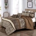 thumbnail image 1 of Safari Animal Print Bedding with Leopard, Zebra & Giraffe Patterns - 6 Piece Comforter Set King, 1 of 6