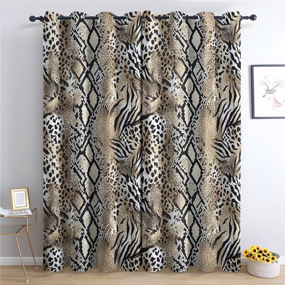 Safari Animal Print Curtains 45 Inch Length 2 Panels Set, Leopard Zebra Snake Patterned Blackout Curtains for Bedroom, Living Room Decor, Room Darkening Thermal Insulated Grommet Drapes