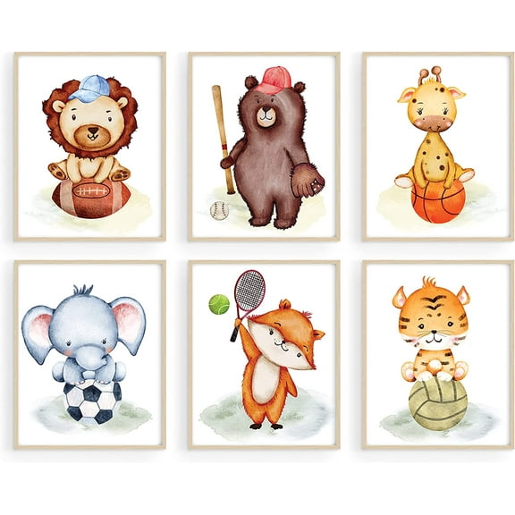 Safari Animal Prints Nursery - Animal Nursery Wall Art, Safari Nursery Kids Prints - Baby Animals Nursery Dcor - Set of 6 (8x10)