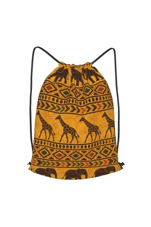 Safari Animal Silhouette Pattern Drawstring Backpack Gym String Bag Sports Sackpack Cinch Sack, M