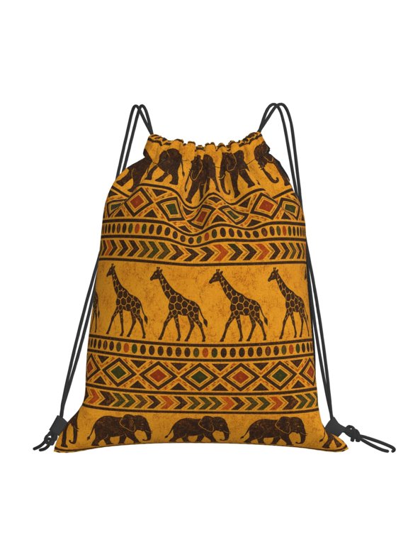 Safari Animal Silhouette Pattern Large Drawstring Backpack Casual Cinch Sack Bag Backpack for Sports Hiking Travel Gym