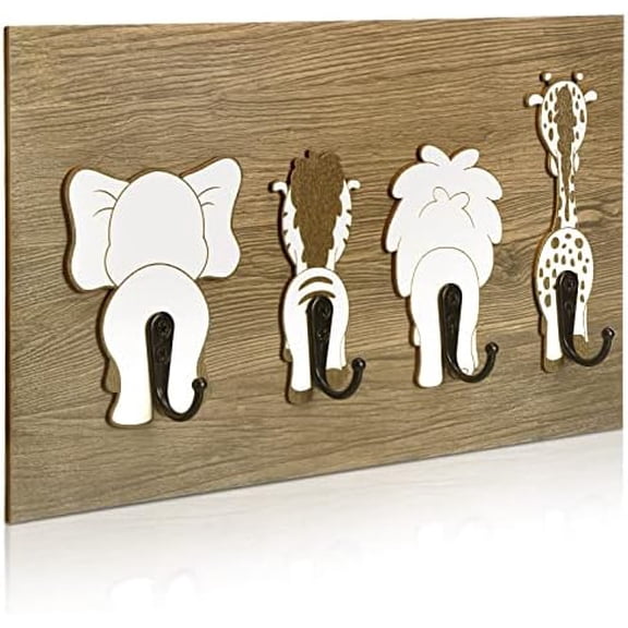 Safari Animal Wall Hooks Kids Coat Hooks Wooden Safari Jungle Baby Nursery Wall Decor Decorative Elephant Lion Giraffe Zebra Hanger for Nursery Bathroom Bedroom Home Decor