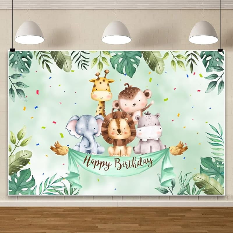 Aperturee Safari Wild Animals Green Birthday Party Backdrop main image 0