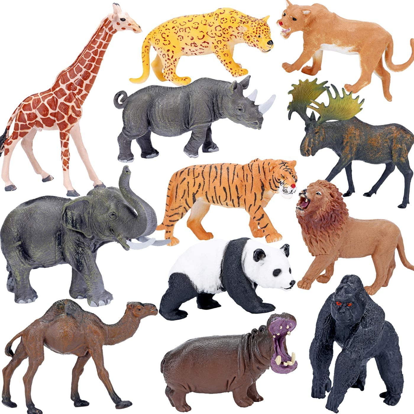 BOLZRA Safari Animals Figures Toys, Realistic Jumbo Wild Zoo Animals  Figurines Plastic African Jungle Animals Playset for Kids Toddlers, 14  Piece Gift