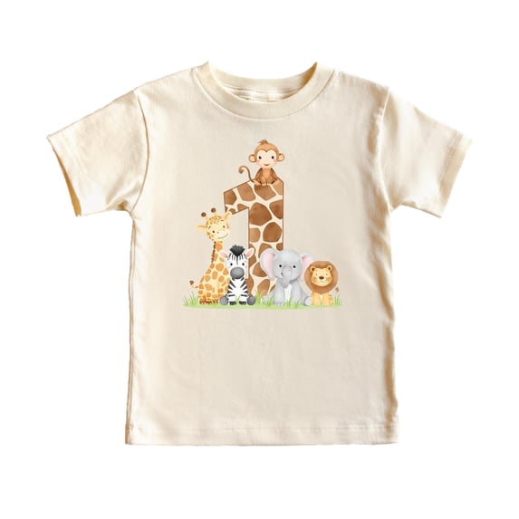 Safari Animals First Birthday Matching Family Shirt for Baby Girl or Boy - Sold Separately Natural Shirt 12 Months